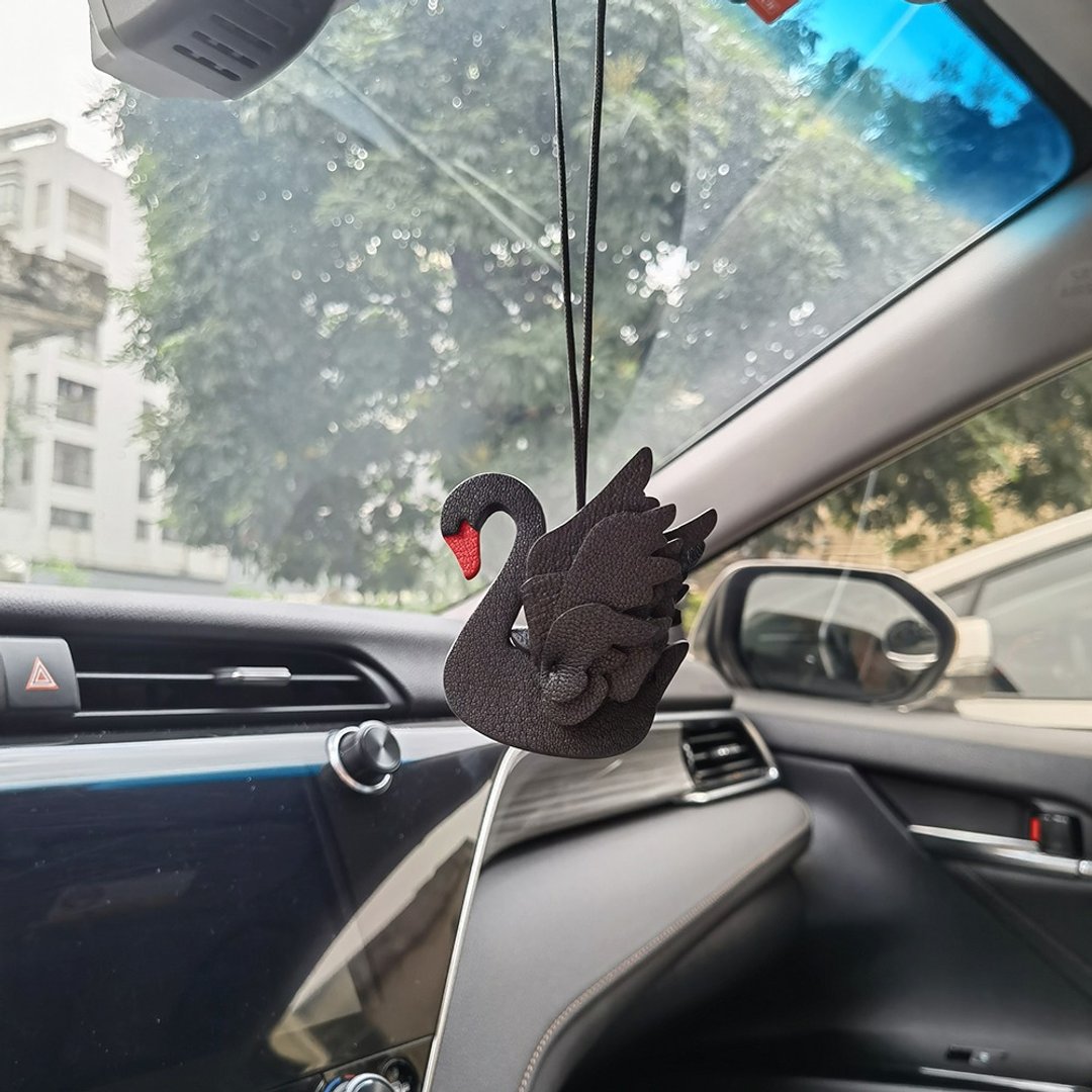 手工真皮天鹅挂饰小天鹅车挂后视镜挂件包挂车载装饰创意礼物男女 - 吊饰 - 真皮 黑色
