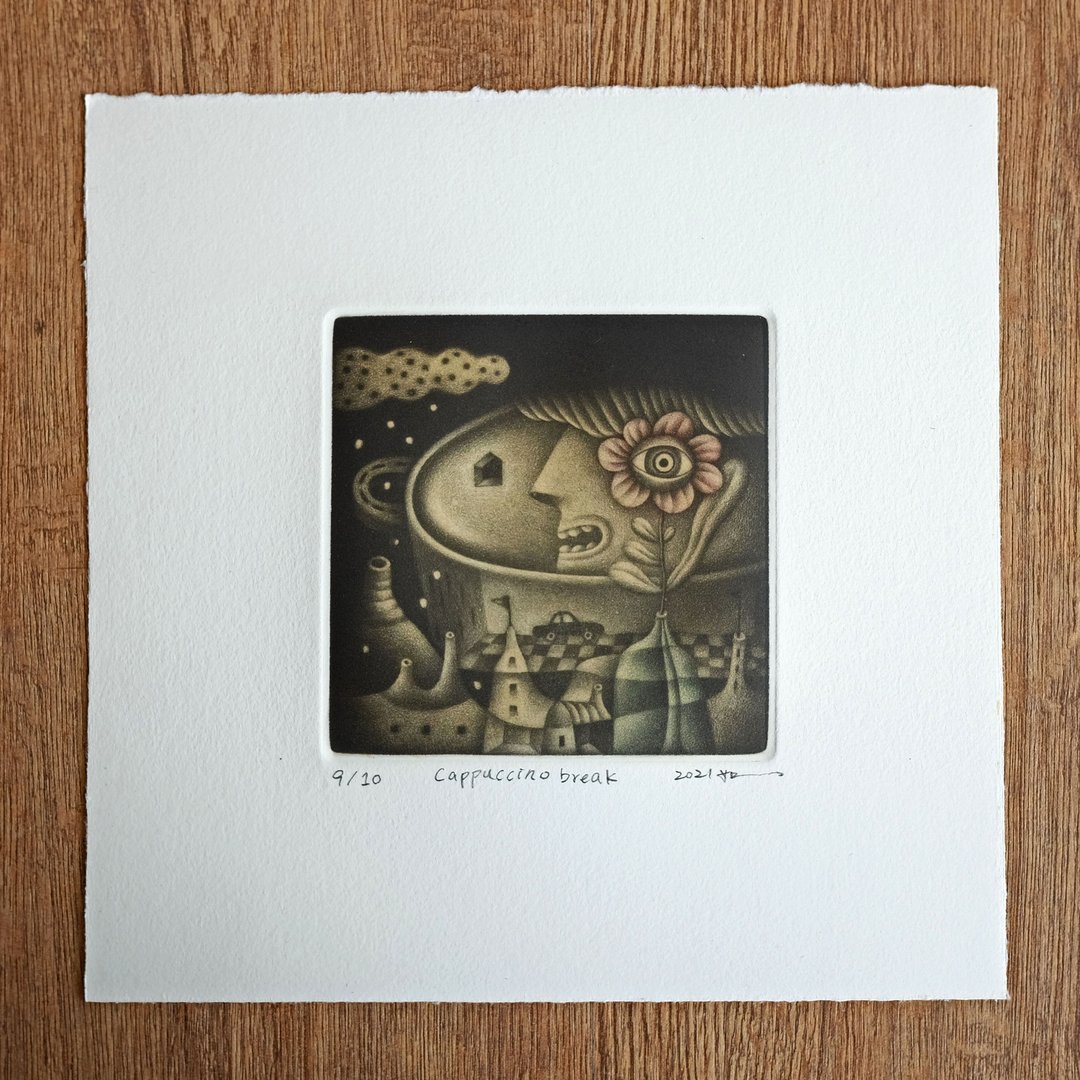 Mezzotint限量版画 - Cappuccino break - 海报/装饰画/版画 - 纸 黑色