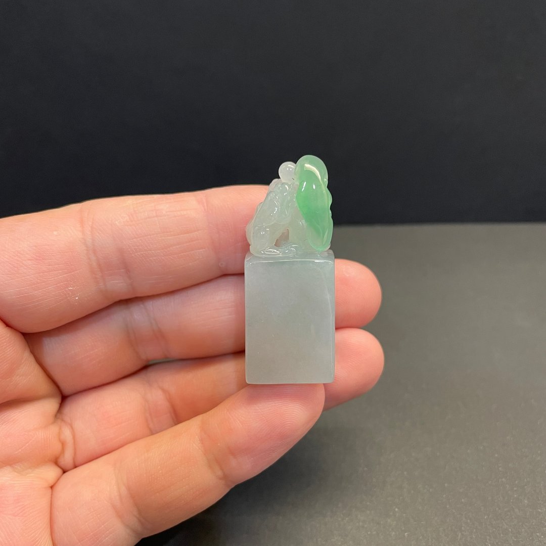 瀚玉珠宝 天然翡翠 冰种晴水绿龙印章 翡翠印章 方印 印纽 缅甸玉 - 其他 - 玉石 
