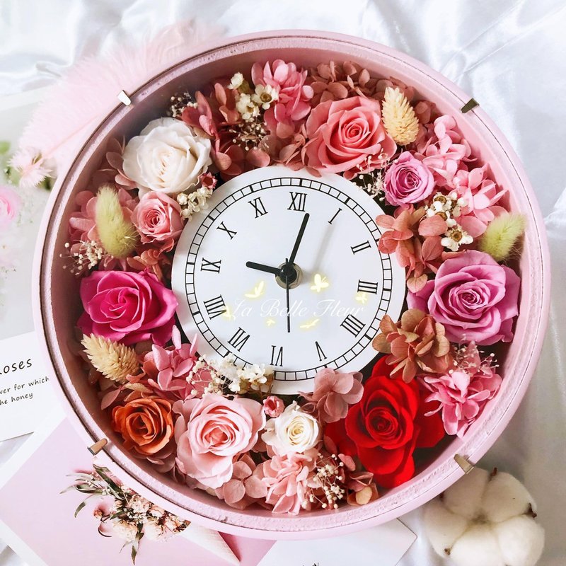 24hr出货永生花花艺时钟/花礼/干燥花/挂钟/生日礼物 - 时钟/闹钟 - 植物．花 粉红色