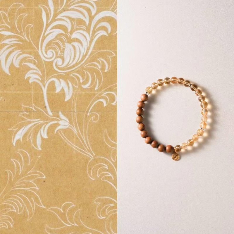 原创手工天然黄水晶手串老山檀香木手链生日礼物招财开运手链 - 手链/手环 - 玉石 金色