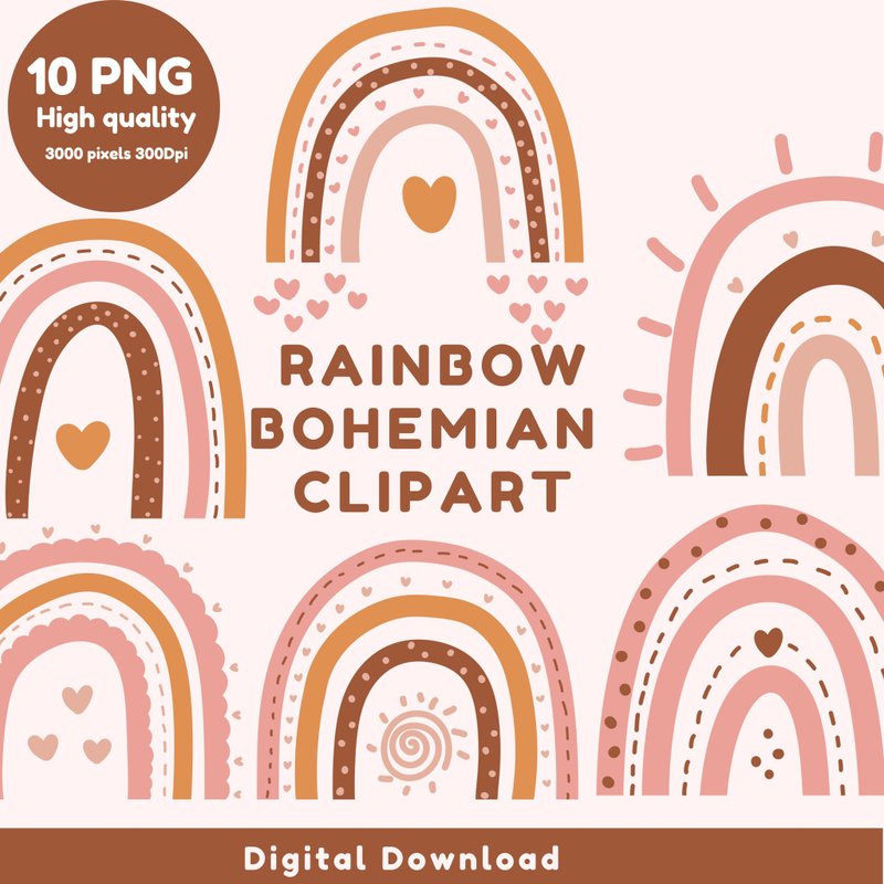 彩虹 Behomian 棕色简约剪贴画 - 电子手绘真人画像/绘画/插画 - 其他材质 