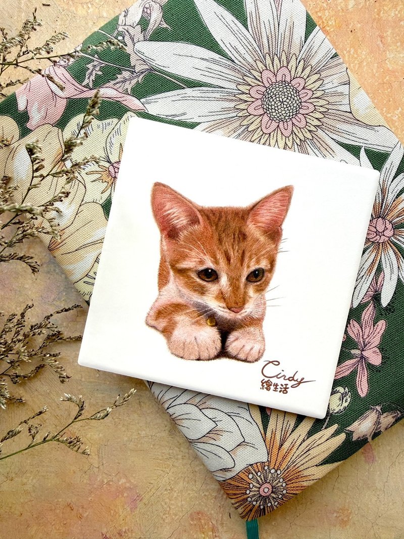 手绘插画小猫吸水杯垫 方形 圆形可选 - 杯垫 - 陶 