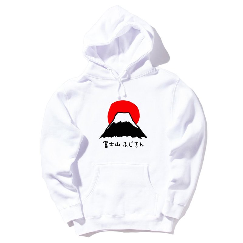 富士山 #1前图款【现货】中性长袖刷毛连帽T 白色  日本 风景 樱花 太阳 雪 自创 品牌 文青 Hipster - 中性连帽卫衣/T 恤 - 棉．麻 白色