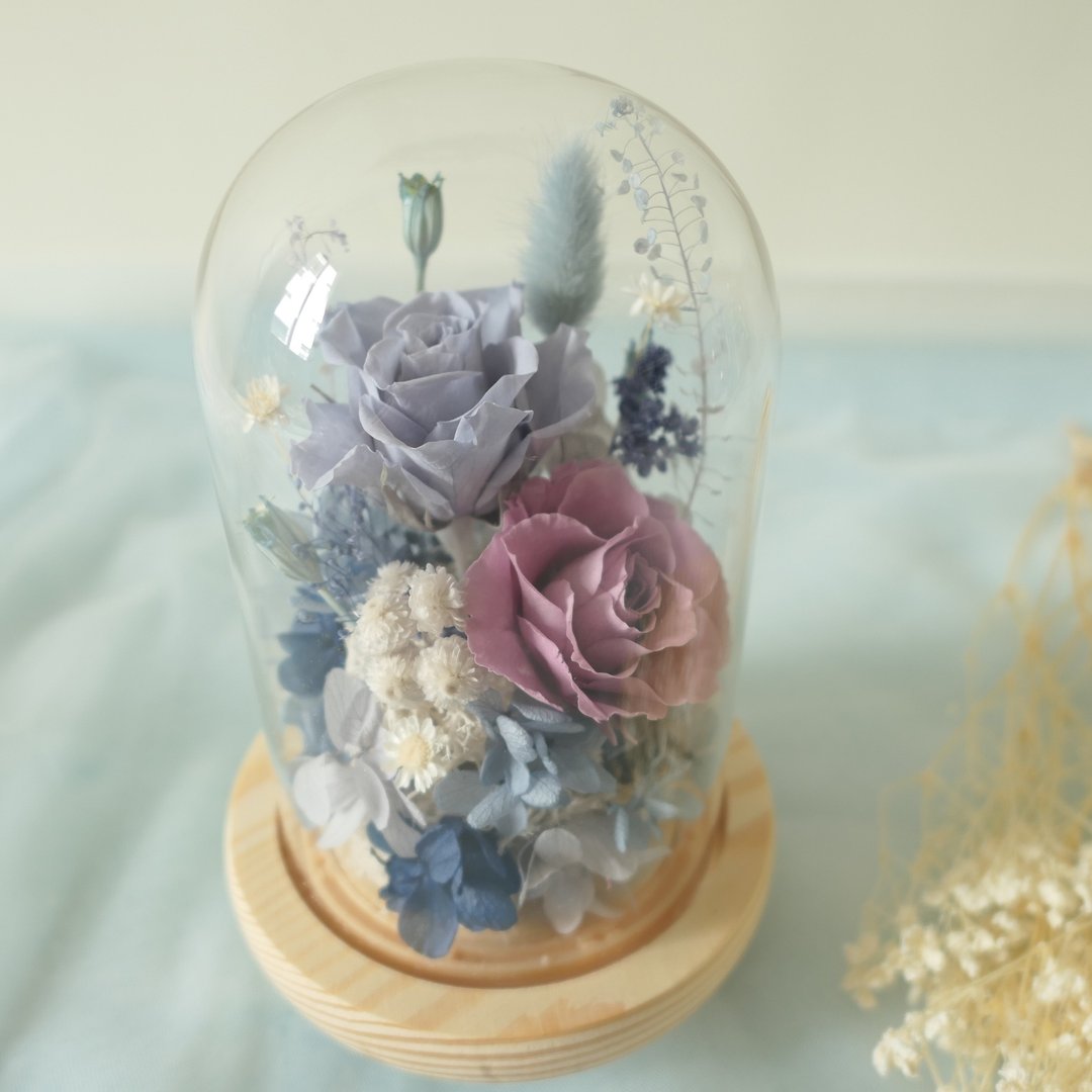 【永生玫瑰玻璃盅-迷幻蓝紫】情人节礼物/生日礼物/居家装饰 - 干燥花/捧花 - 植物．花 