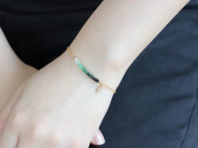 Stone Gradation Emerald Bracelet That Symbolizes Wisdom May Birthstone 14KGF Version - 手链/手环 - 宝石 绿色