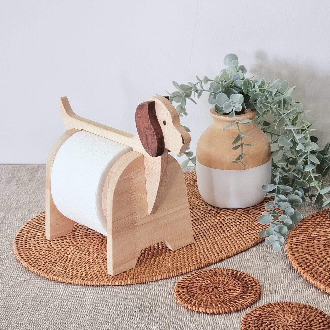 Wooden tissue paper holder in the shape of a beagle - woodwork from Chiang Mai. - 纸巾盒 - 木头 咖啡色