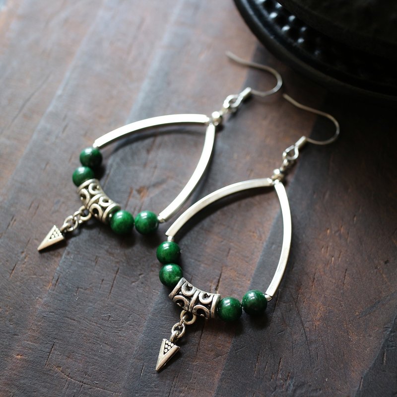 绿色铁龙生白铜铜管耳环 耳针 耳夹 - 耳环/耳夹 - 半宝石 绿色