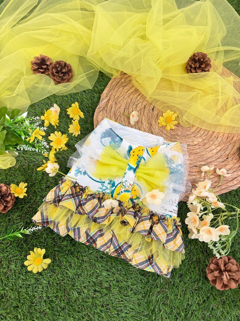 UMI Clothes 手作宠物服饰  小玉西瓜甜不甜胸背裙 - 衣/帽 - 棉．麻 黄色