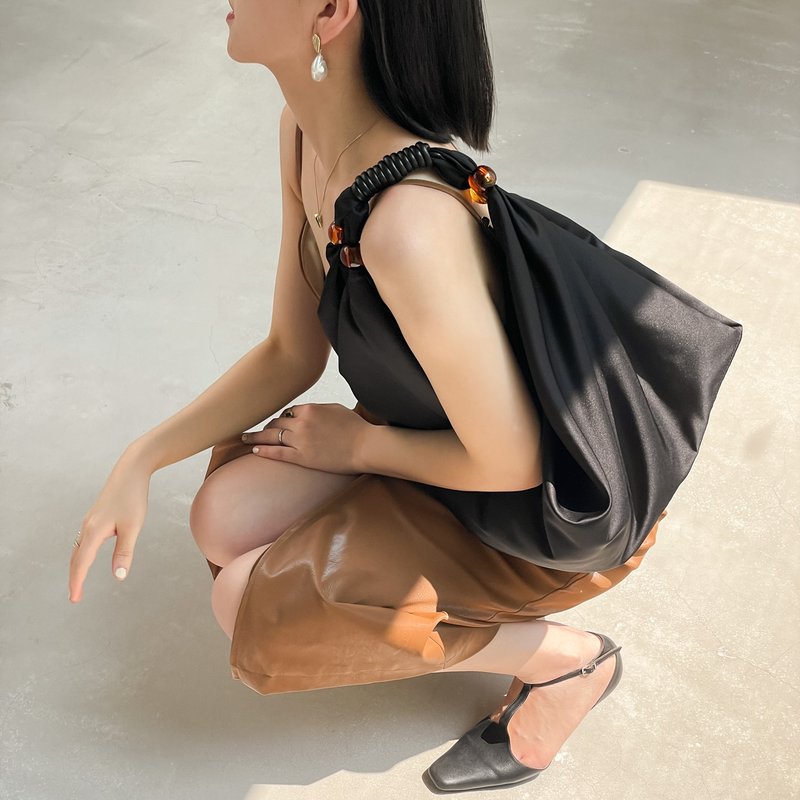 云吞包 撞色棋盘格 缎面 皮绳托特包 大容量侧背包 - 侧背包/斜挎包 - 聚酯纤维 