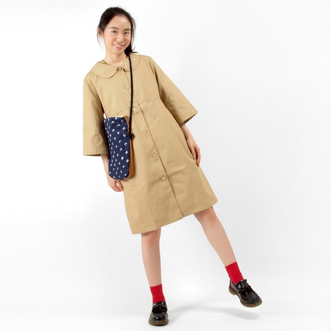 逗点句点标点符号小圆领洋装/风衣外套-经典卡其 - 女装上衣 - 棉 卡其色