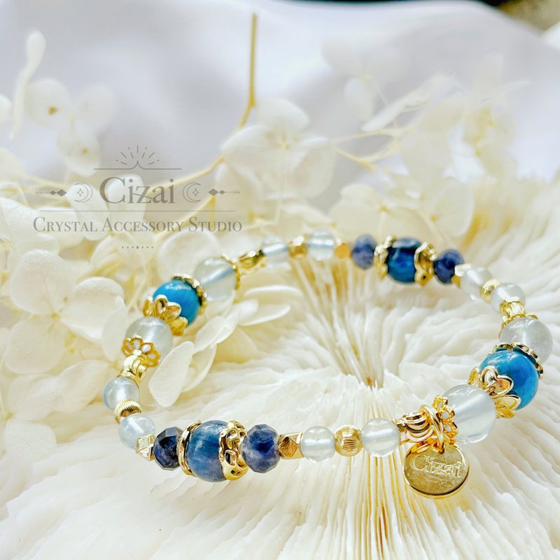 疗愈自信 蓝晶石 磷灰石 海蓝宝 苏打石 天然水晶手链 - 手链/手环 - 水晶 