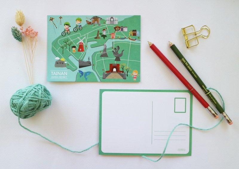 台南安平散步地图 明信片 - 卡片/明信片 - 纸 绿色