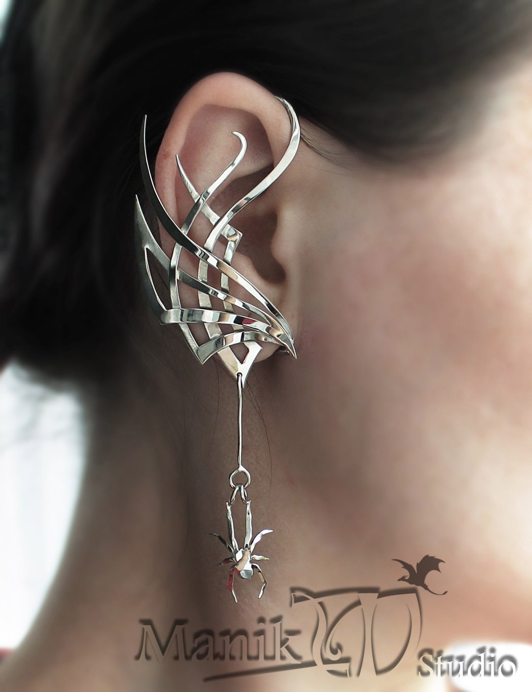 Ear Cuffs Spider Web | jewelry spider | Cobwebby Ear cuff | Halloween jewelry - 耳环/耳夹 - 其他金属 银色