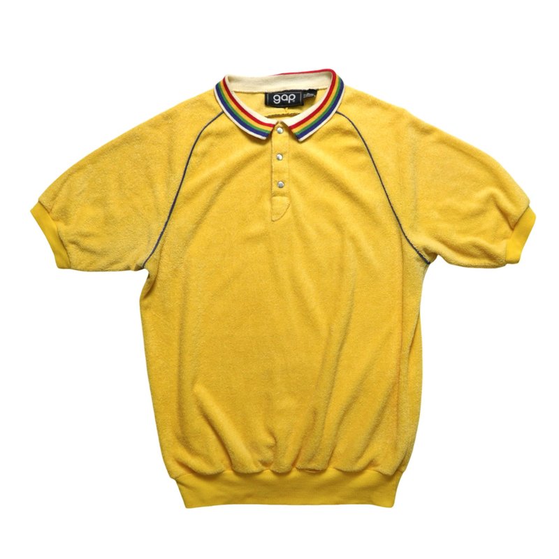 1970s gap 黄底彩虹领毛巾布上衣 Terry cloth - 女装 T 恤 - 其他材质 黄色