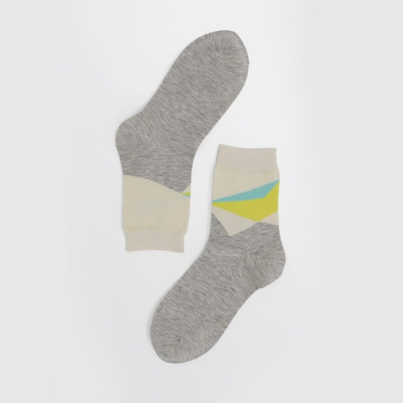 【全选-删除】 OutOfOffice / 不规则几何袜子 / 米白色 / 中筒袜 - 袜子 - 棉．麻 灰色