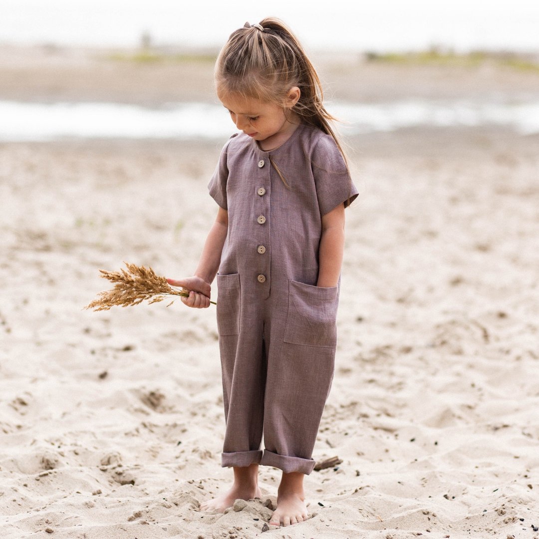 Linen Kids Jumpsuit, Linen Unisex Playsuit, Clothes for Girls and Boys - 童装礼服/连衣裙 - 亚麻 