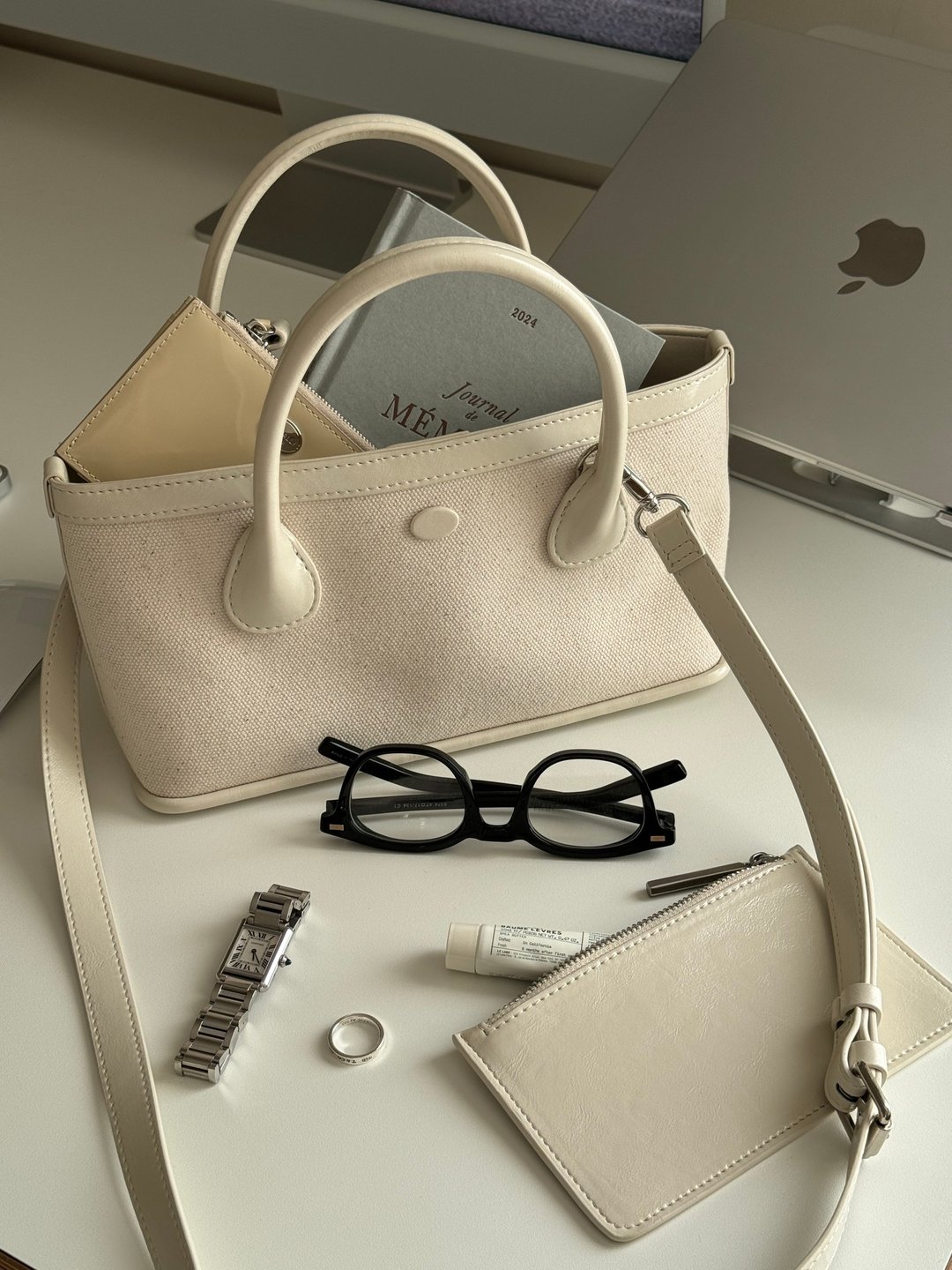 韩国 The Ally | AMY/MINI AMY BAG (附小袋)|白色|帆布斜背包 - 手提包/手提袋 - 棉 白色
