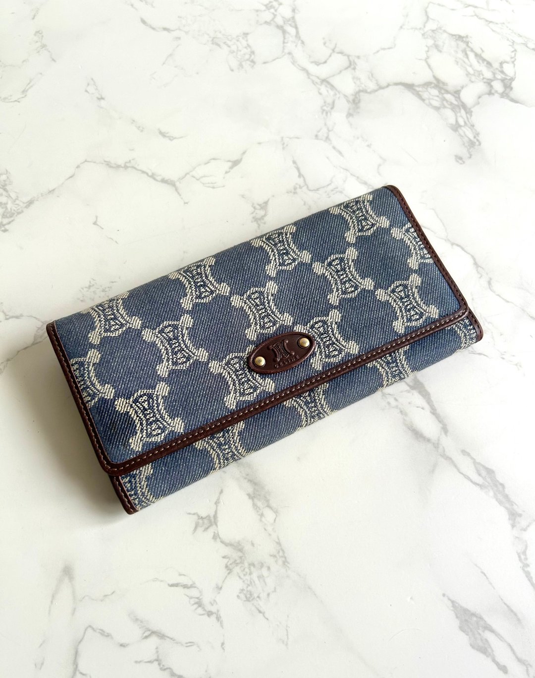 绝版古董包 Celine 牛仔丹宁凯旋门皮夹 钱包 长夹 中古包 二手包 - 侧背包/斜挎包 - 真皮 蓝色