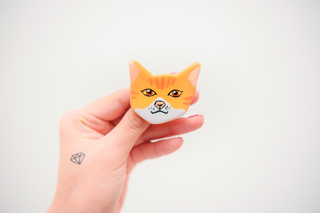宠物毛宝贝猫咪系列/橘猫ネコ别针/胸针 - 胸针 - 粘土 多色