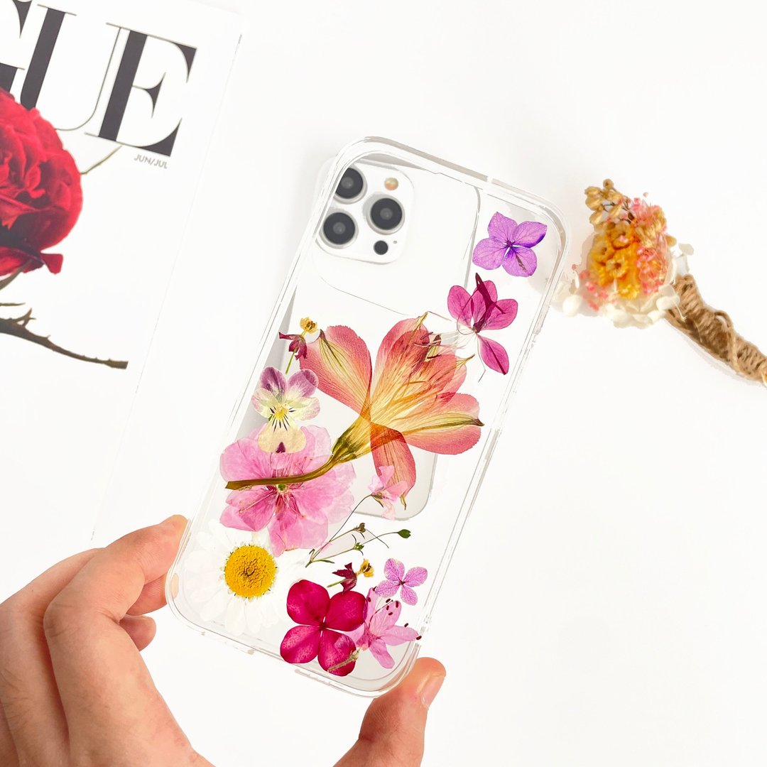 百合花手作押花手机壳 适用于iPhone 16 Pro Max Samsung S25 A35 - 手机壳/手机套 - 植物．花 