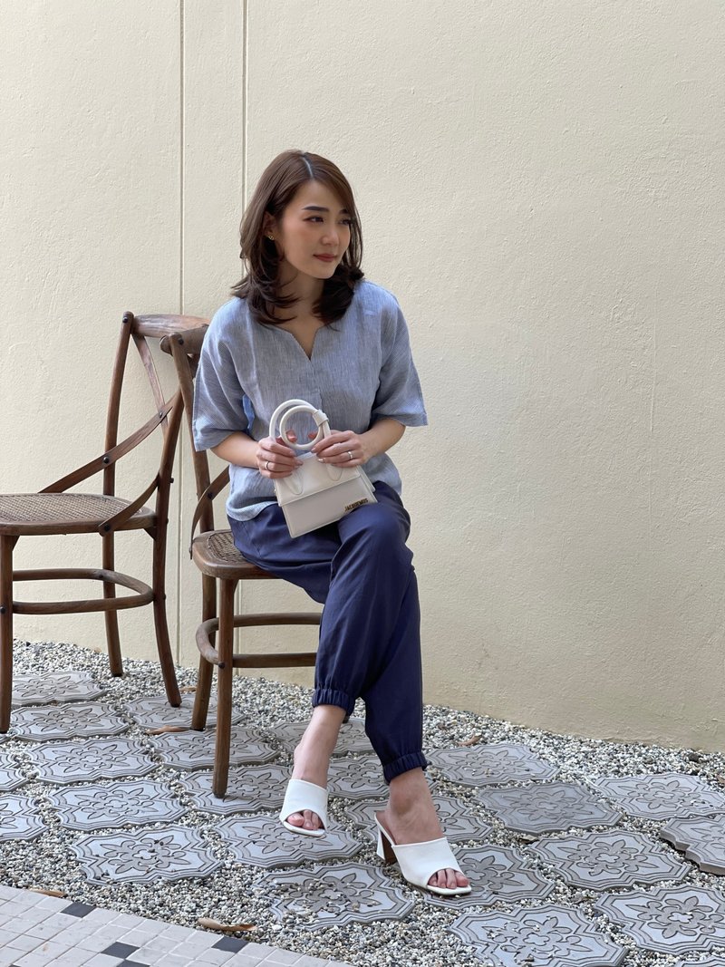Katrina : Breathable Linen 3/4 Sleeve Blouses Natural Color. - 女装上衣 - 棉．麻 卡其色