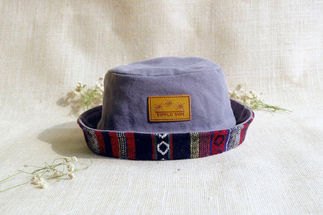 Tipple Sun Bucket hat (Gray /Traditional Fabric red) - 帽子 - 纸 灰色
