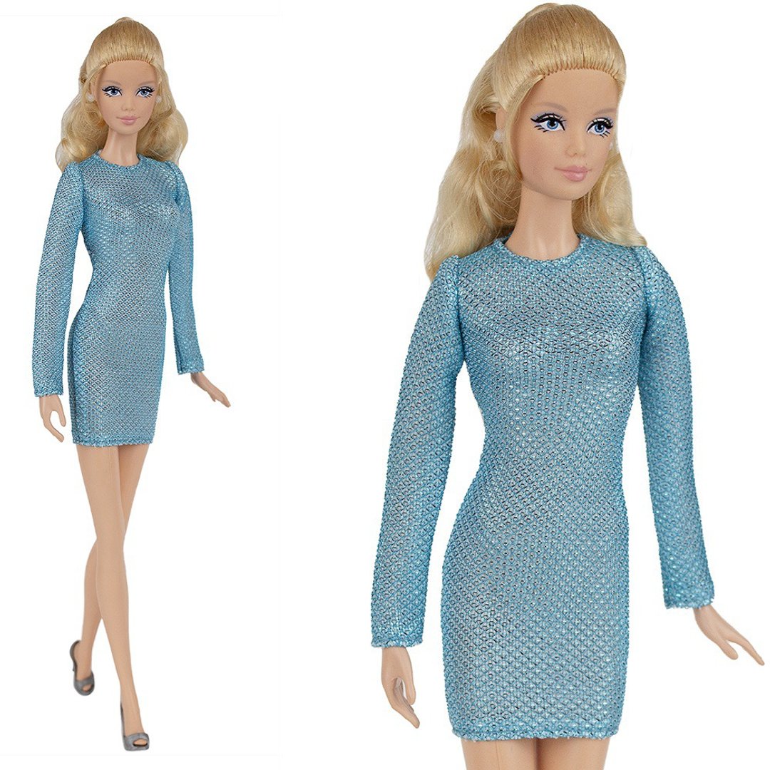 ELENPRIV shiny blue mini-dress outfit for Barbie doll 30cm 11 1/2 in. dolls - 玩具/玩偶 - 聚酯纤维 蓝色