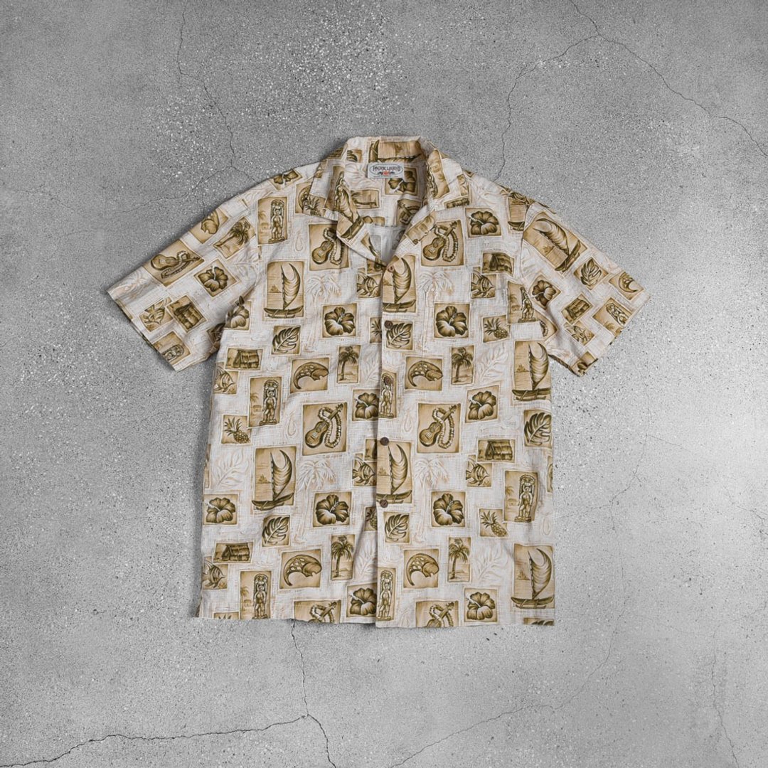 Vintage Aloha Shirts 夏威夷衫 / Vintage 古着 - 男装衬衫 - 棉．麻 卡其色