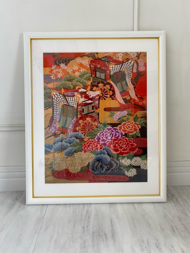 商品编号 87 刺绣和服日和风室内装饰御马车流水图案礼物结婚祝贺乔迁长寿祝贺护符带框室内装饰 - 海报/装饰画/版画 - 丝．绢 红色