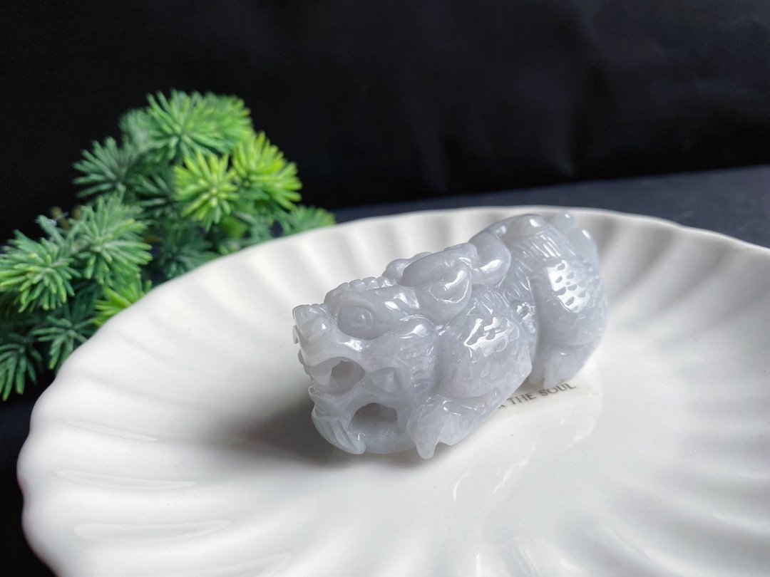天然缅甸玉 招财神器 霸王貔貅 护主 摆件 礼物 长辈礼 翡翠 - 摆饰 - 玉石 白色