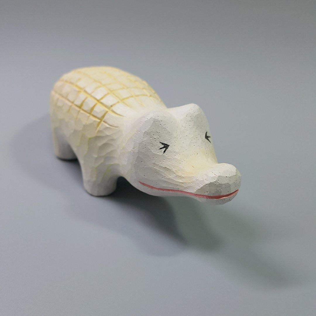 鳄鱼 木雕艺术品 - 玩偶/公仔 - 木头 卡其色
