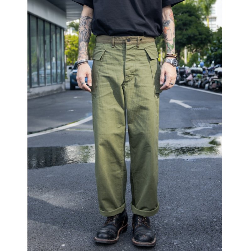 M43陆军HBT野战军裤 工装长裤 人字纹 鱼骨纹 橄榄绿 美军公发 - 男士长裤 - 棉．麻 绿色