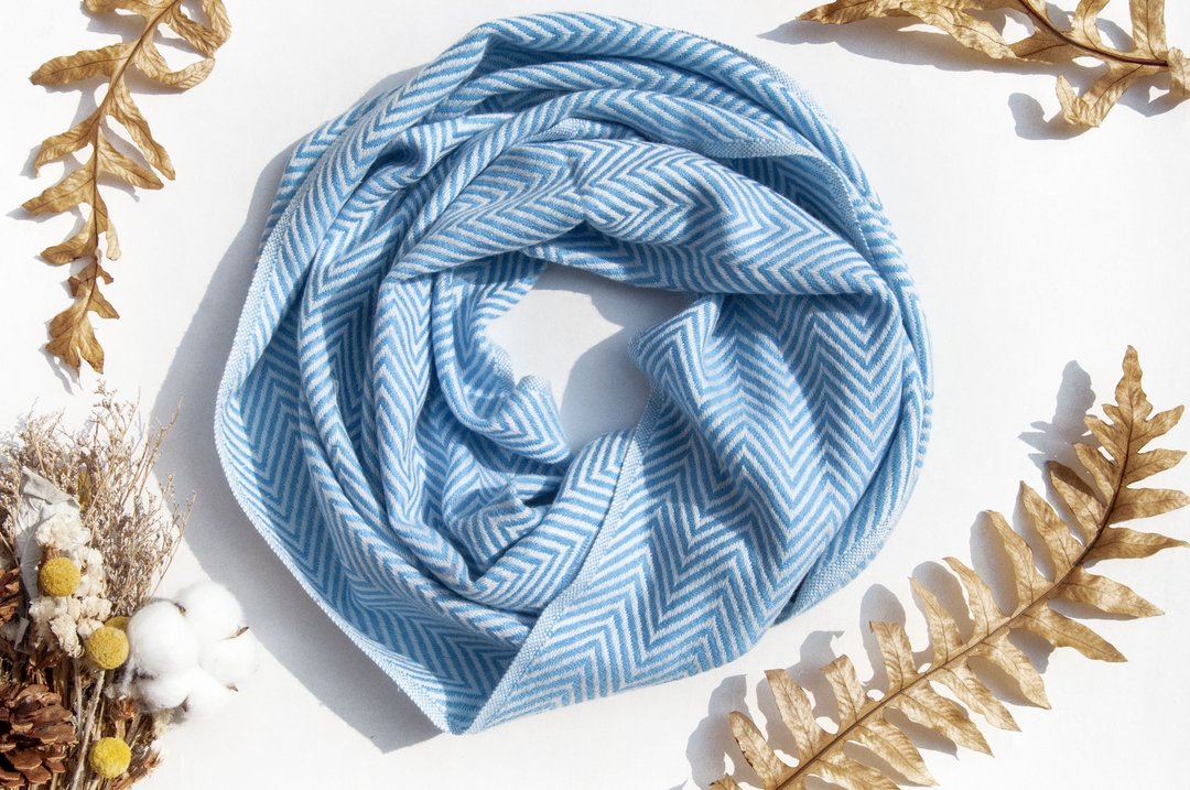 喀什米尔Cashmere/针织围巾/纯羊毛围巾/羊毛披巾-厚款蓝色 - 围巾/披肩 - 羊毛 蓝色