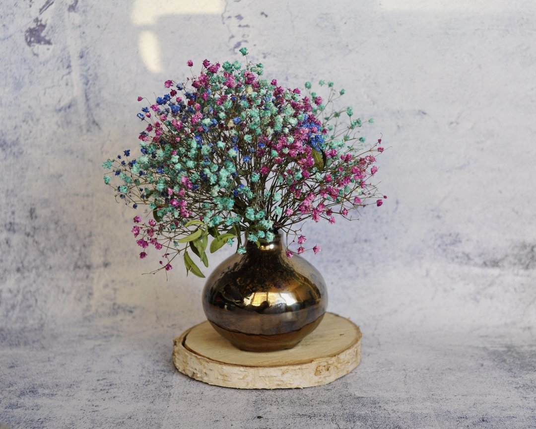 Gold vase ceramic, modern centerpiece bud vase, handmade porcelain small vase. - 花瓶/陶器 - 陶 金色