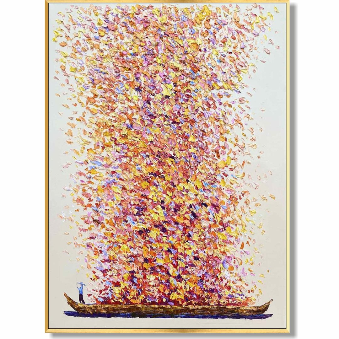 超大彩色抽象船画 - 现代厚涂压克力壁画 - 墙贴/壁贴 - 压克力 多色