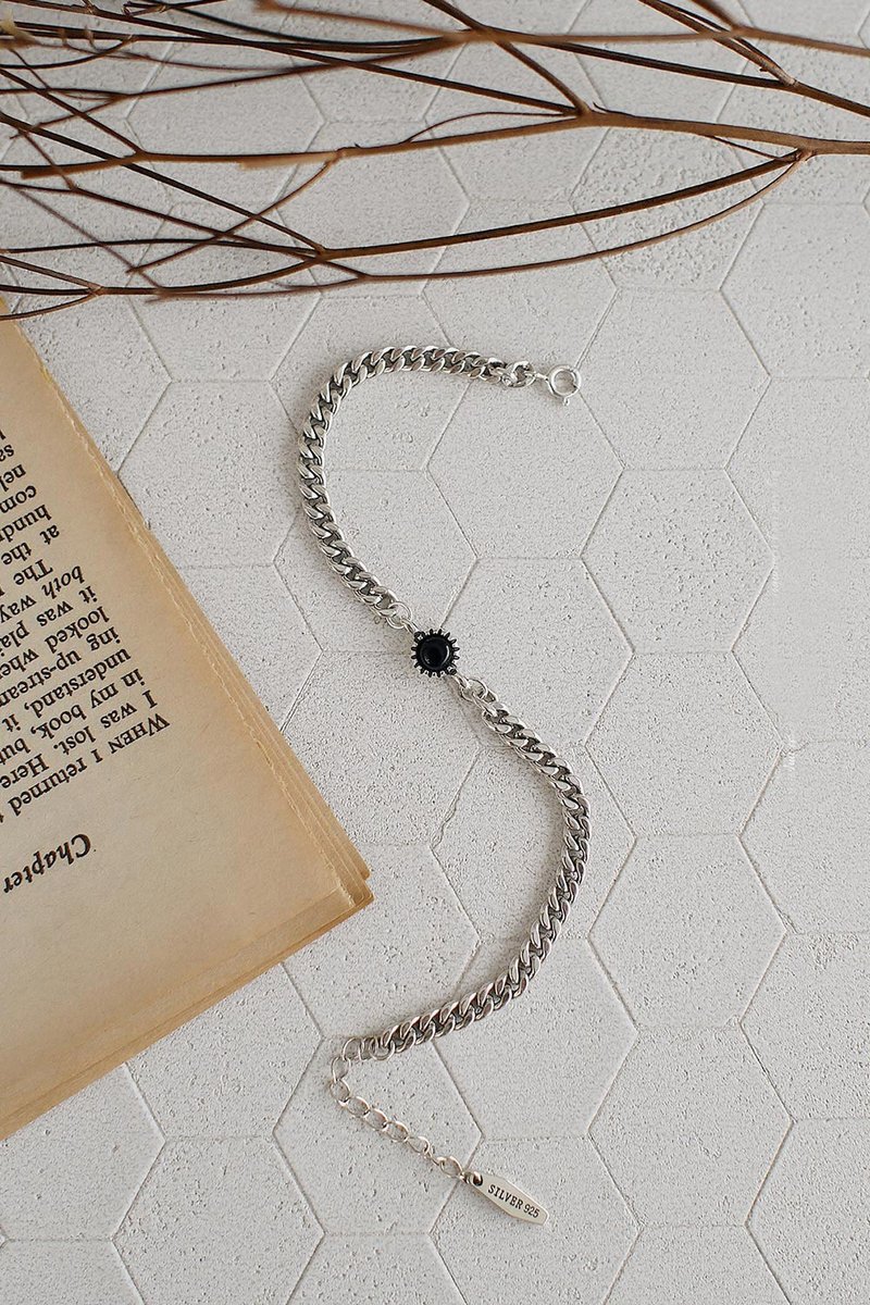 毕业礼物 七夕 午夜爵士纯银手链(黑玛瑙) 复古个性锁链 中性礼盒 - 手链/手环 - 纯银 银色