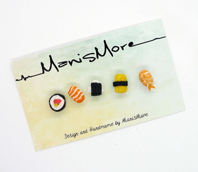 寿司耳环5件组 可改夹式 - 耳环/耳夹 - 粘土 