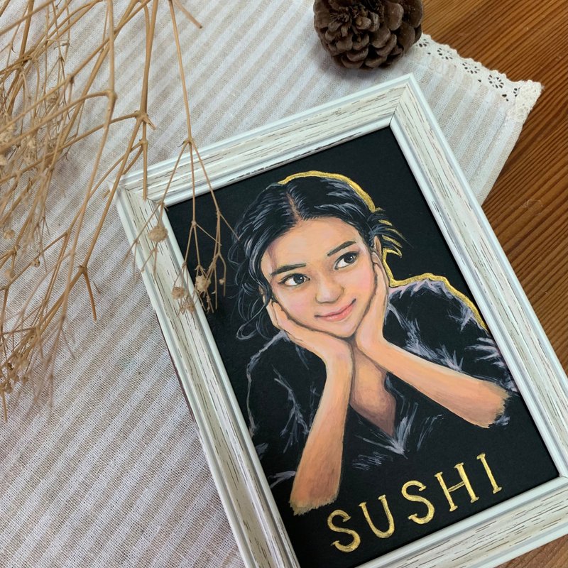 油画风格似颜绘 – 新文艺复兴。定制化人像 / 宠物 含画框 1人 - 海报/装饰画/版画 - 纸 黑色