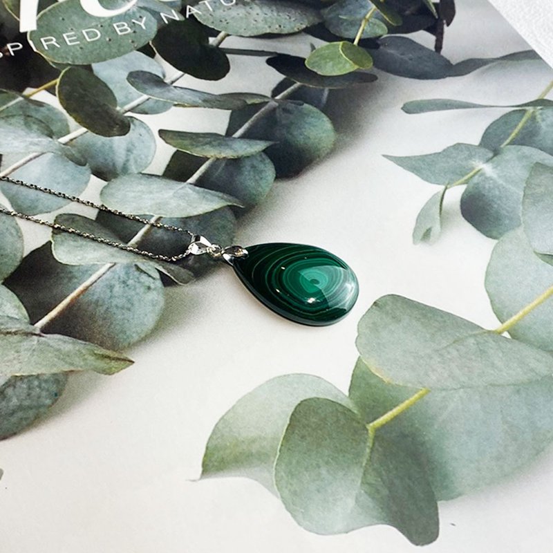 |宝石项链系列|孔雀石水滴吊坠(S925纯银x项链x锁骨链) - 锁骨链 - 宝石 绿色