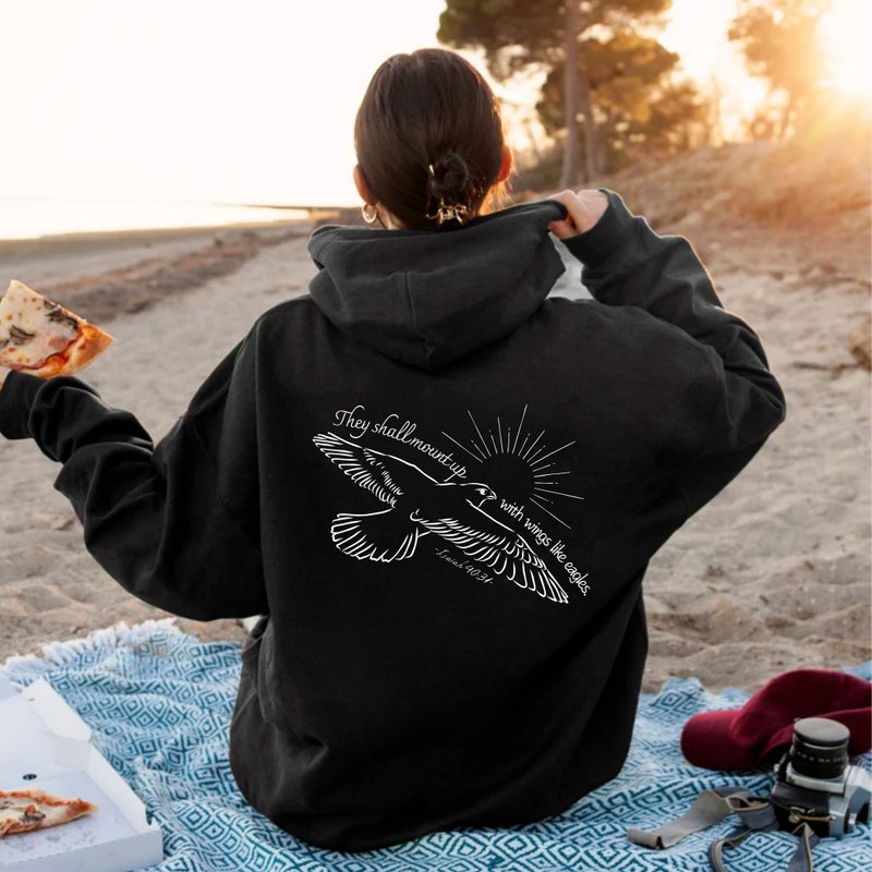 They shall mount up以赛亚书40:31圣经金句福音连帽卫衣长袖帽t - 中性连帽卫衣/T 恤 - 棉．麻 白色
