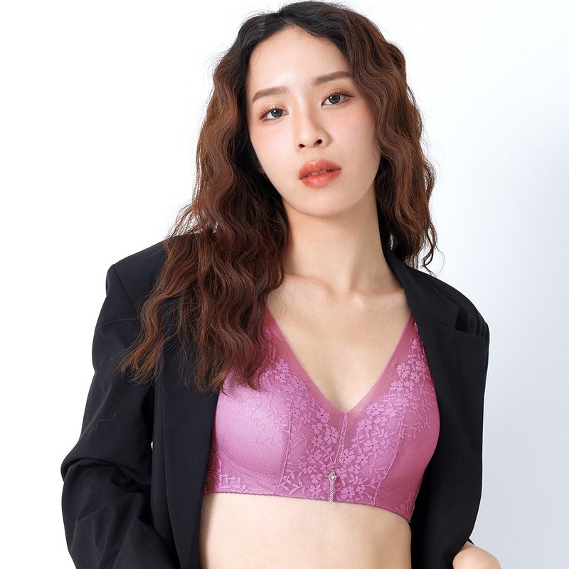 Pink Lady无钢圈 D~E罩杯 花雨藤紫 均匀薄衬 柔滑包覆单件内衣 - 女士内衣裤 - 尼龙 紫色
