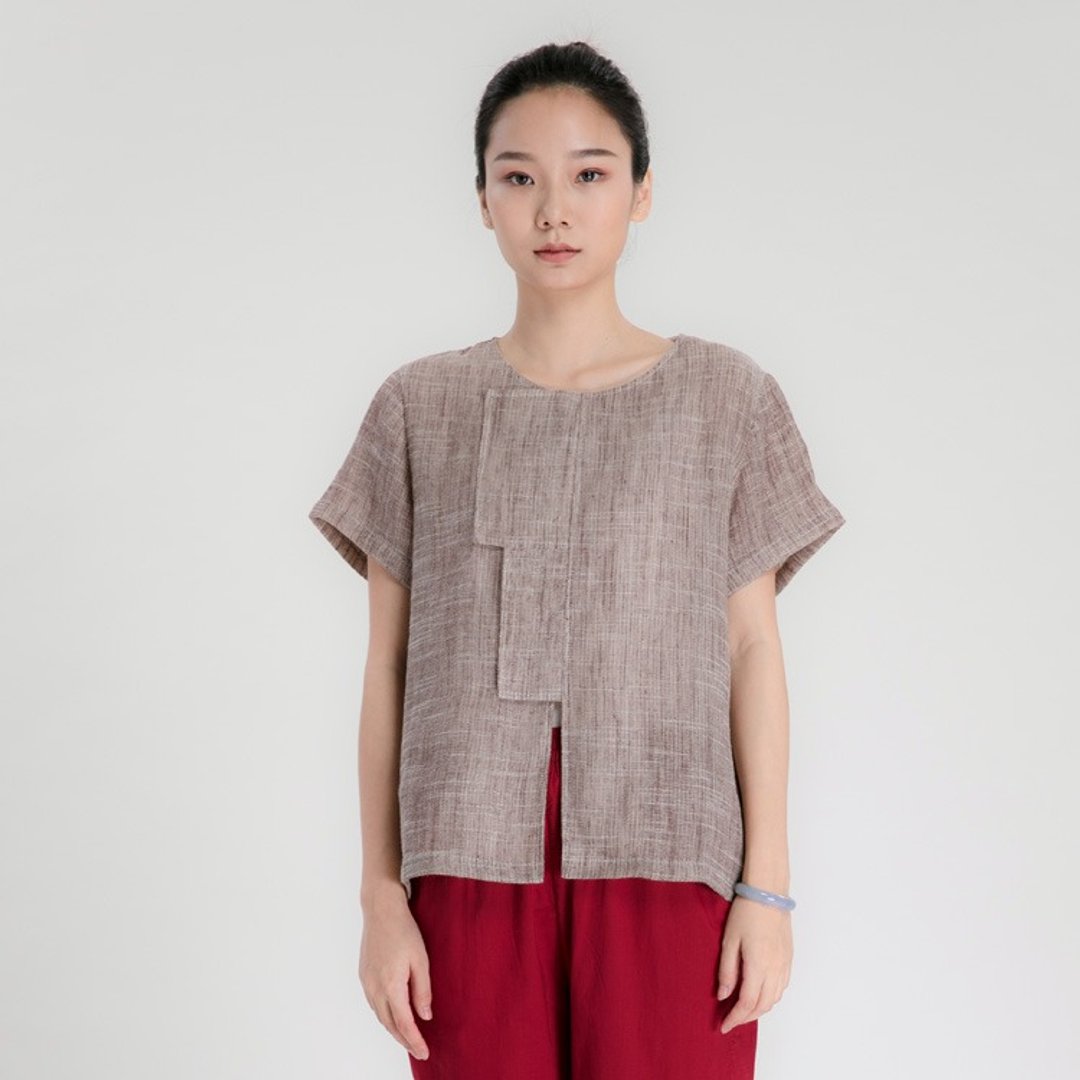 不服雙層紗不規則前襟設計 中式襯衫SH160505 - 女装衬衫 - 棉 红色