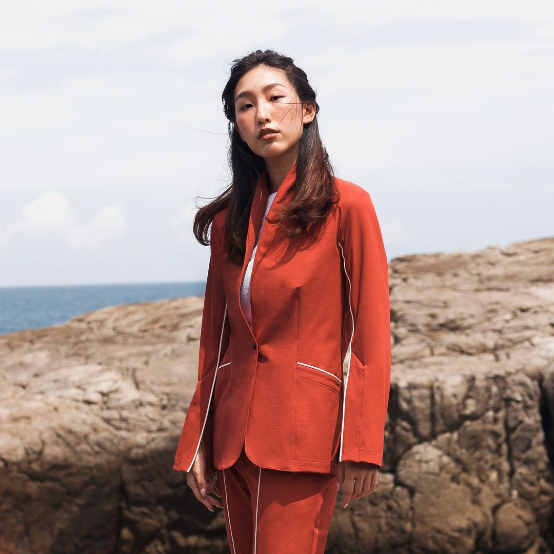 女士弹性西装外套 (红褐色) - 女装西装外套/风衣 - 其他材质 红色