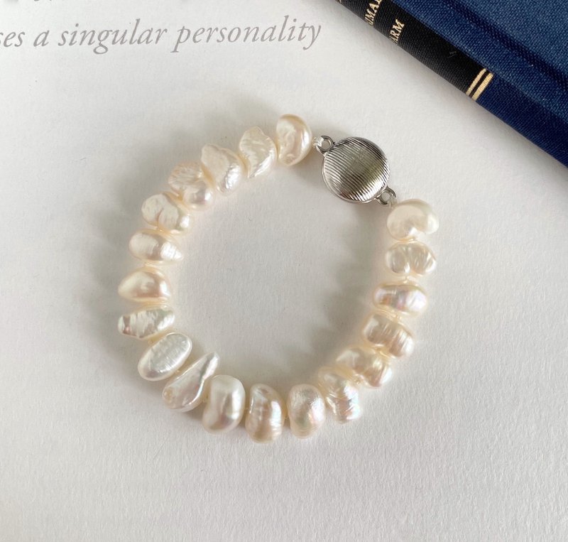 豆形天然淡水珍珠手链 - 手链/手环 - 珍珠 白色
