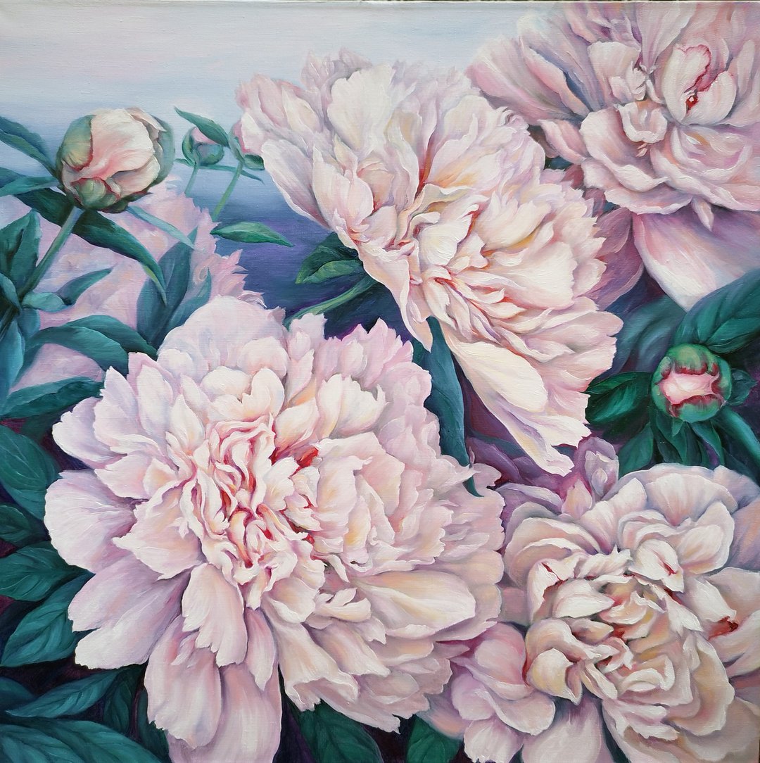 White Peony Oil Painting Original Wall Art on Canvas 70x70cm - 海报/装饰画/版画 - 棉 
