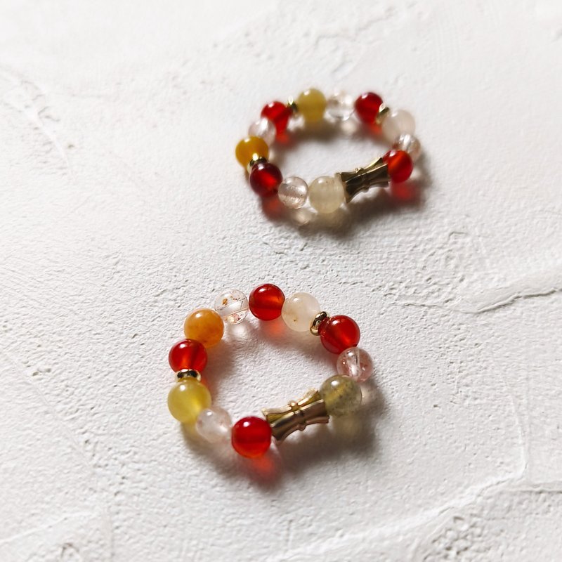 深秋记忆天然晶石尾戒(金丝玉.金草莓.红玛瑙)正面能量.事业提升 - 戒指 - 水晶 多色