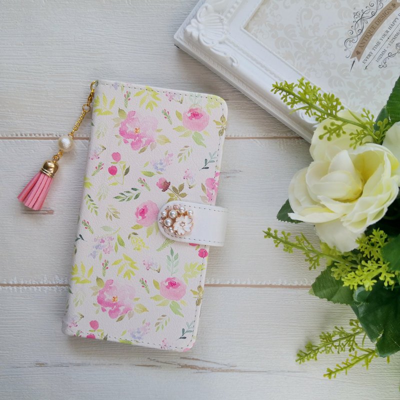 浅色花痴图案智慧型手机保护壳笔记型电脑型卡片保存 iPhone 14 iPhone 15 iPhone 11 Galaxy S22 S21 S20 保护套手套 - 手机壳/手机套 - 人造皮革 粉红色