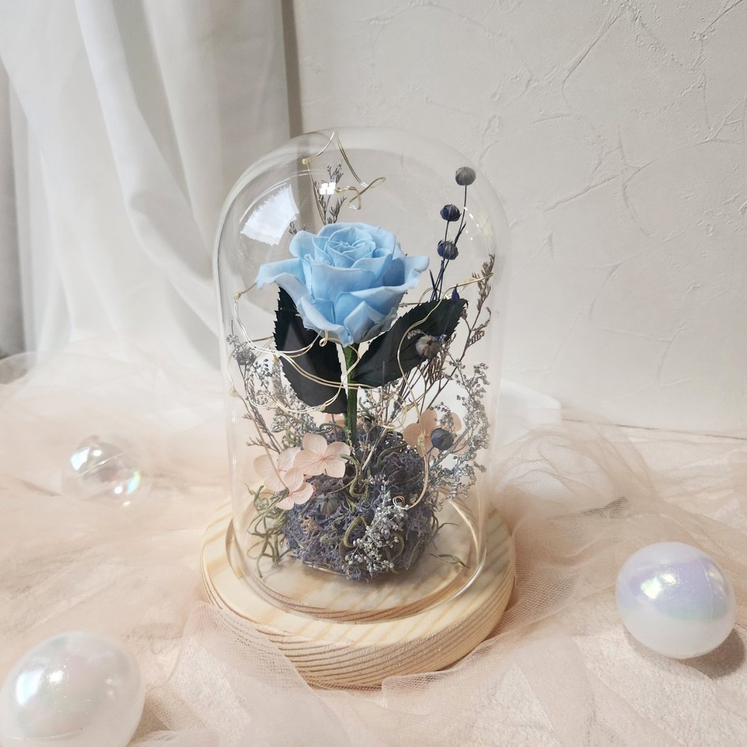 小王子玻璃花钟 (浅蓝款) 不凋花 永生花 干燥花 永生花小夜灯 - 干燥花/捧花 - 植物．花 蓝色