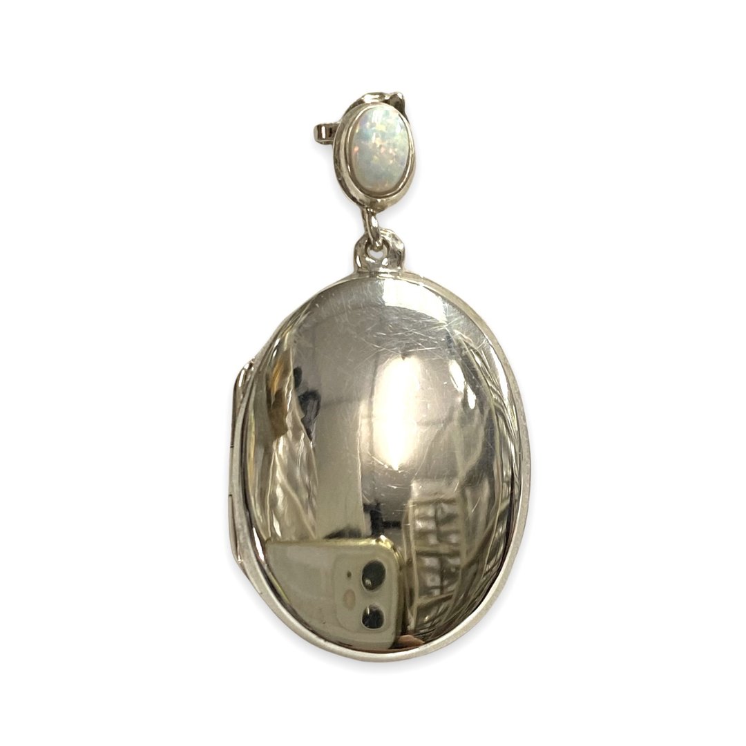 Classic Oval Memorial Locket Pendant White Gilson Opal 925 Sterling Silver - 项链 - 纯银 银色